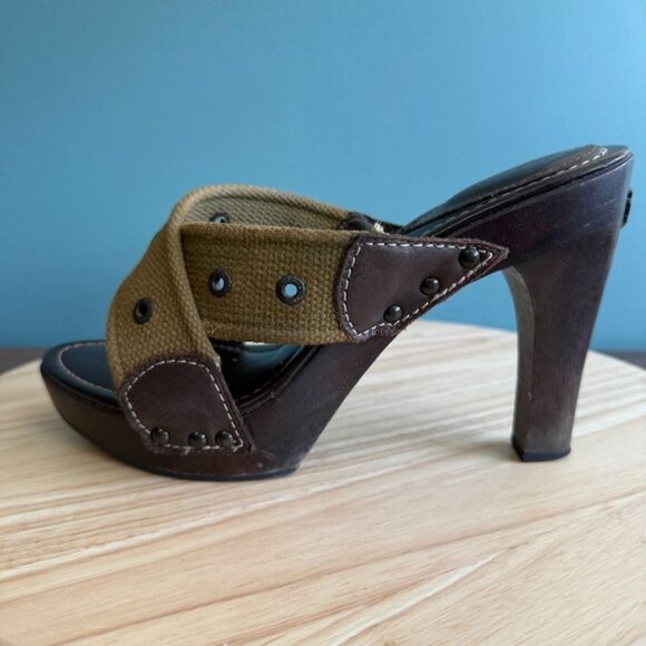 Vintage Womens Harley-Davidson 9 Platform Sandals Open Toe High Heel Olive Green - Picture 4 of 15